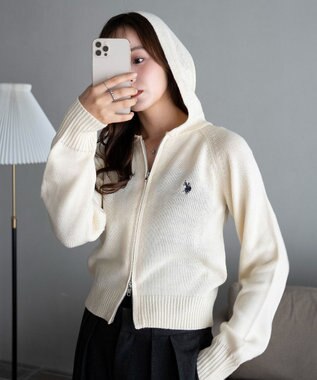 WEGO 【WEB限定/25年秋冬新作】別注USPOLO WZIPニットパーカー ホワイトアイボリー