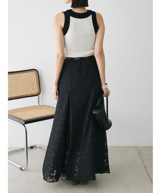 Green Parks シアージャガード花柄ボリュームスカート Black