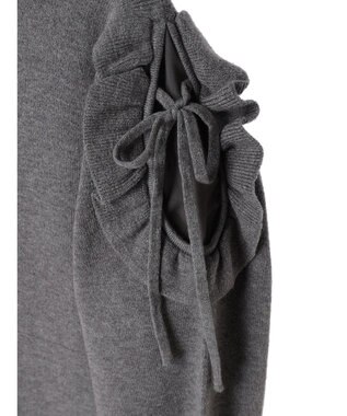 earth music&ecology 袖シアーフリルニットワンピース Gray