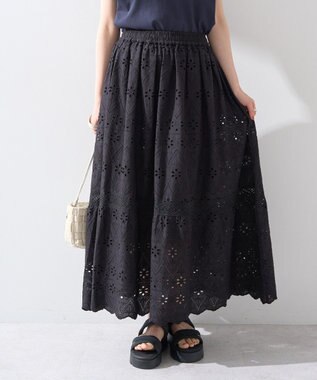 earth music&ecology シフリー刺繍スカート Black