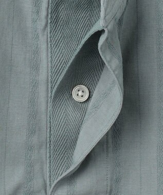 J.PRESS MEN 【HYBRID LINEN】ドビーストライプ バンドカラーラガーシャツ スモーキーグリーン系