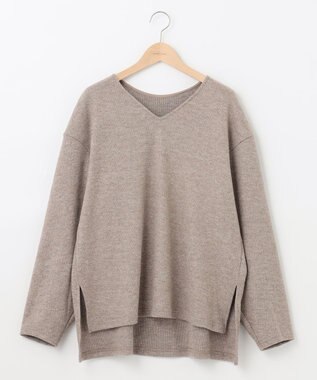 SHARE PARK LADIES サイドスリットVネックニット モカ