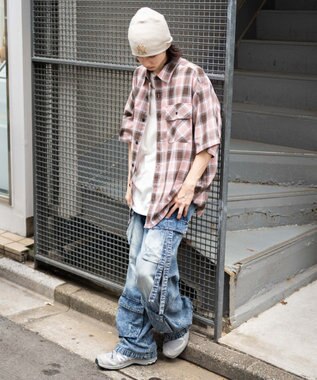 WEGO 【ユニセックス着用ITEM/SMLサイズ展開】オンブレチェックシャツ（SS） 柄7