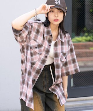 WEGO 【ユニセックス着用ITEM/SMLサイズ展開】オンブレチェックシャツ（SS） 柄7