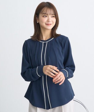 earth music&ecology バイカラータックブラウス Navy