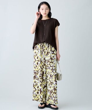 ANY L レースフレンチスリーブプルオーバー ブラウン