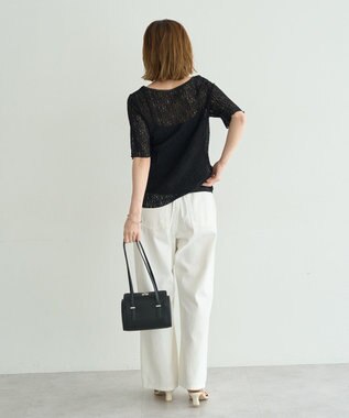 YECCA VECCA 5分袖レースシアートップス Black