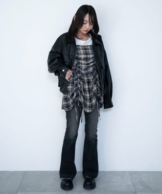 WEGO ドロストデザインキャミワンピース ブルーチェック1