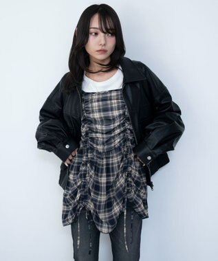 WEGO ドロストデザインキャミワンピース ブルーチェック1