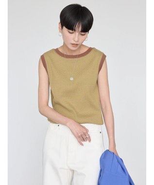 AMERICAN HOLIC ミジンボーダーノースリーブカットプルオーバー Brown