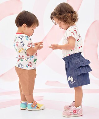 MIKI HOUSE HOT BISCUITS 【80-120cm】ビーンズ×乗り物 総柄 半袖Tシャツ 白