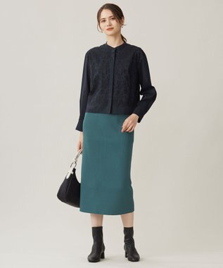 自由区 S 【洗える】リブストレッチタイト スカート ボトルグリーン