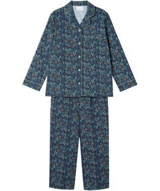 une nana cool 【綿100%】ビエラ微起毛小花柄 長袖開襟パジャマ ネイビー