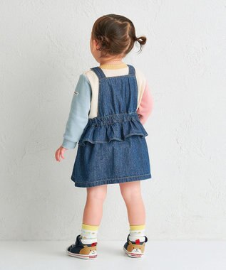 MIKI HOUSE HOT BISCUITS 【70-110cm】ワンポイント 6オンスデニム ジャンパースカート インディゴブルー