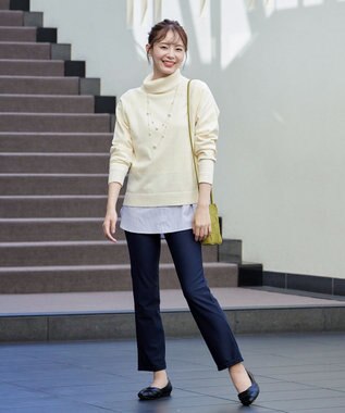 Tiaclasse 【シーズンレス・日本製・洗える】ローズファイン・スリムストレートパンツ ネイビー