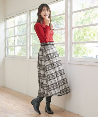 Tiaclasse L 【リバーシブル】タフタスカート グレーチェック×ネイビー