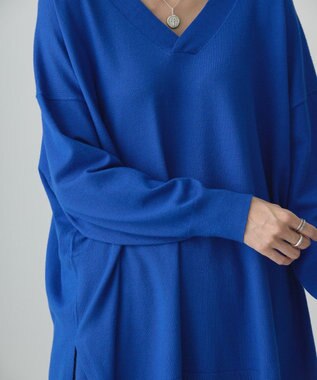 AMERICAN HOLIC バイパチＶネックロングニットプルオーバー Blue