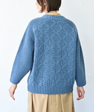 muuc 〈上質なシェットランドウール＆カシミヤ〉〈5種類の模様編み〉パッチワーク柄ケーブル模様編みセーター ブルー