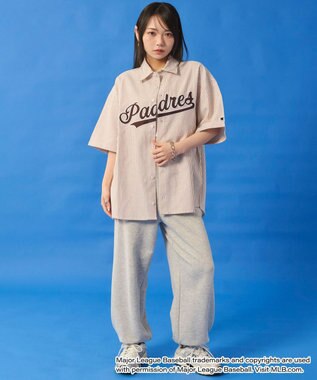 WEGO 【ユニセックス着用ITEM】別注MLBストライプグラフィックシャツ（SS） ブラウンストライプ