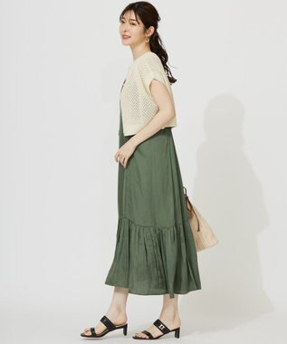 ANY SIS 【貴島明日香さんコラボ・3点セット】メッシュ ニット×キャミ ワンピース グリーン