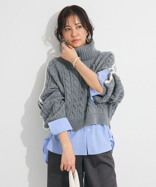 Green Parks ・ｓｗｉｎｇ　ｂｙ　ラインケーブルタートルニット Gray Mixture