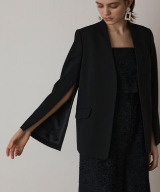 GRACE CONTINENTAL ダブルクロスノーカラージャケット ブラック