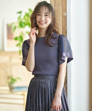 ANY SIS 【洗える】チュールスリーブ ニット ダスティブルー