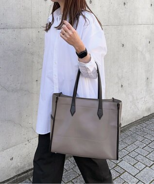 Y'SACCS リサイクルレザー　バインダーA4トートバッグ グレージュ×ブラック