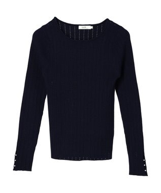 earth music&ecology ランダムリブパールニットプルオーバー Navy