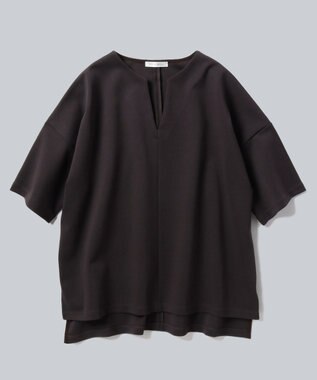 WHITE MAILS PAPER DOUBLE JERSEY KEY NECK T-シャツ チャコールグレー