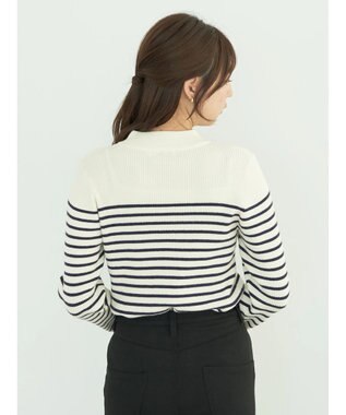 earth music&ecology ゴールド釦スリーブリブプルオーバー Border