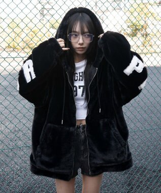 WEGO 【ユニセックス着用ITEM/MLサイズ展開】エコファーグラフィックブルゾン ブラック