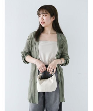 Green Parks 推しニット　リブ編みミドル丈カーディガン Khaki