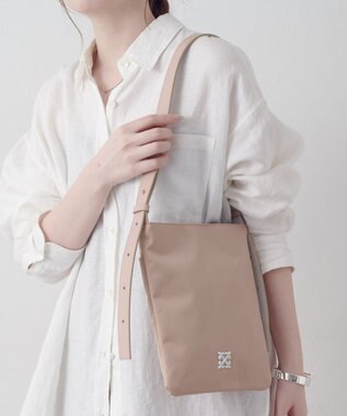 russet バイカラーレザーベルトフラットショルダーバッグ(SF-278) PinkBeige