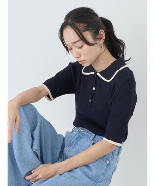 earth music&ecology ハイショクポロニット Navy