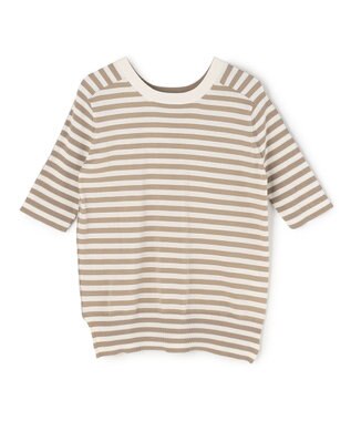BEIGE， JULIE / コットンシルク 2WAY半袖ニット Ecru×Taupe