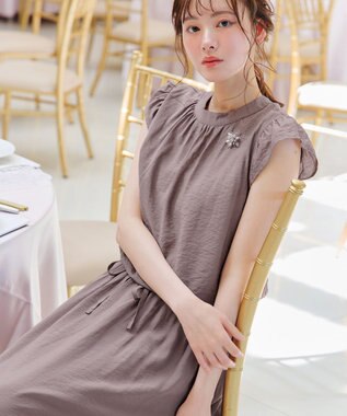 Tiaclasse 【洗える】フリル袖ワンピース モカ