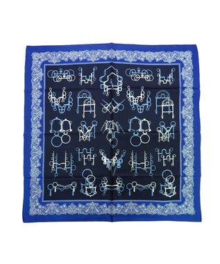 Marca ＜秋の新作＞【Marcaオリジナル】馬具＆ペイズリー 小判 シルクツイル スカーフ ネイビー