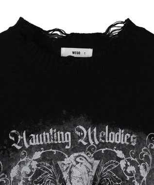 WEGO クラッシュBIGプリントニットプルオーバー ブラック