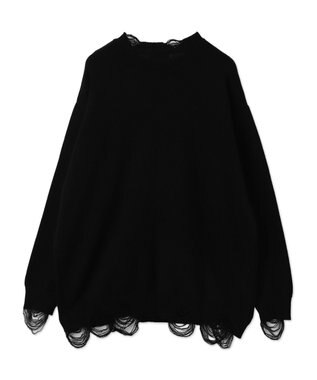 WEGO クラッシュBIGプリントニットプルオーバー ブラック