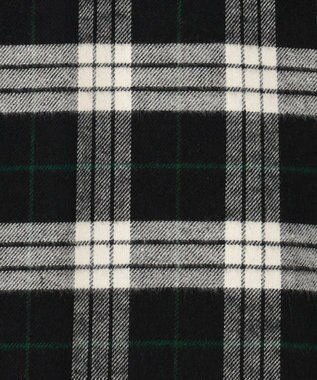 J.PRESS LADIES コットン起毛タータンチェック ショート丈 シャツ ブラウス ブラック×オフチェック系