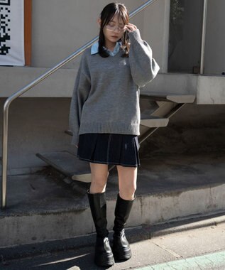 WEGO シャツドッキングニットプルオーバー 杢グレー