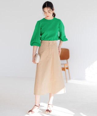 組曲 【ストレッチ・イージーケア】ハイウエストチノ スカート ベージュ系