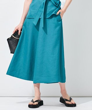 自由区 【接触冷感/セットアップ着用可】トリアセテートツイル フレアスカート ピーコックグリーン系