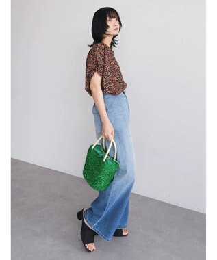 Green Parks アソート柄さらっとレーヨンブラウス Flower Black