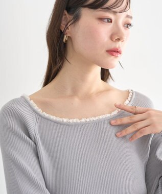 earth music&ecology 【予約】レーストリムリブニットプルオーバー グレー