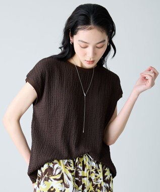 ANY L レースフレンチスリーブプルオーバー ブラウン