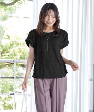 Tiaclasse 【洗える】ふくれジャカードカフス付きカットソー ブラック