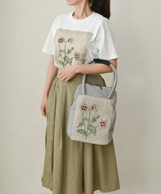 AND WOOL ポピー押し花刺繍バッグ グレー