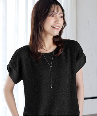 Tiaclasse 【洗える】ふくれジャカードカフス付きカットソー ブラック